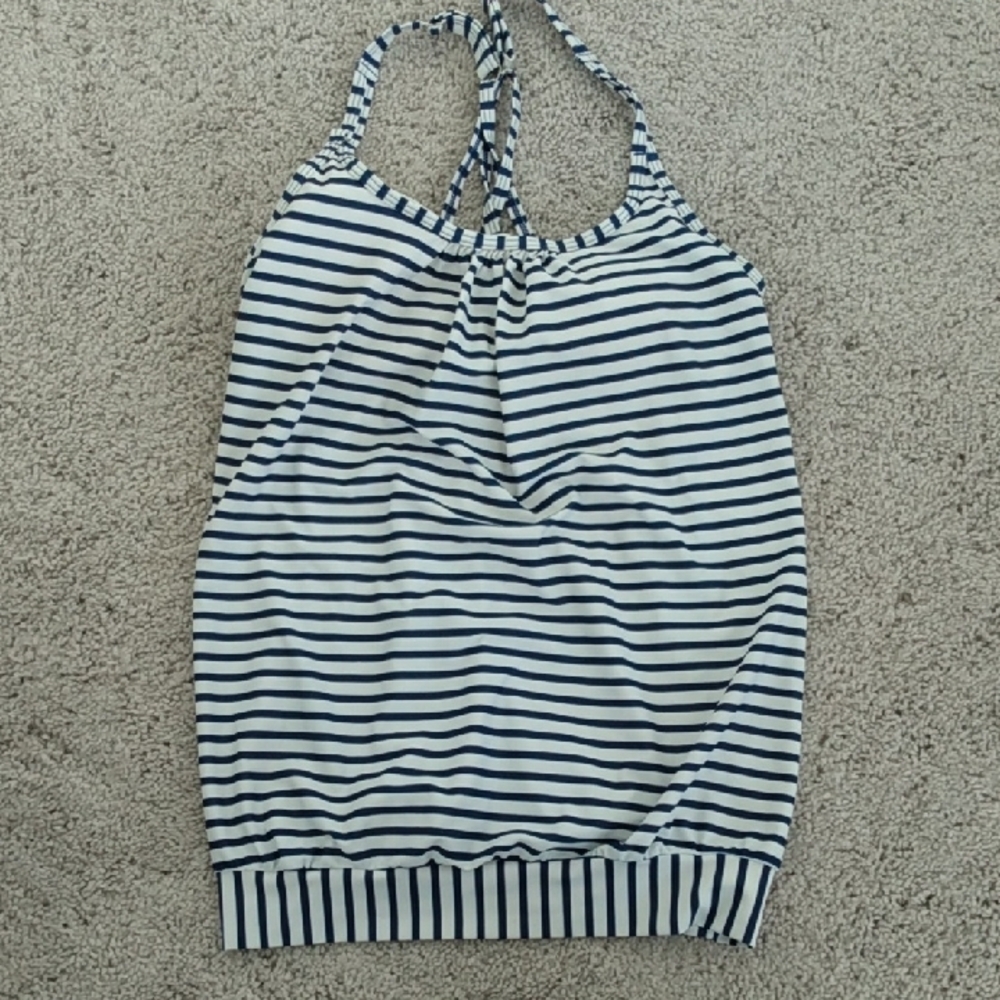 Striped Navy and White Swim Tankini Top